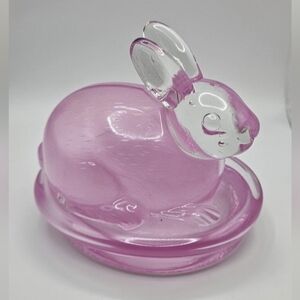 Pink Glass Vintage Bunny Covered Dish